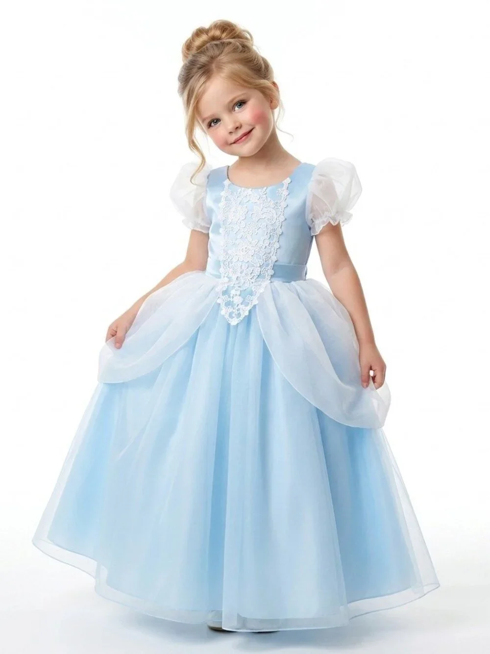 Cinderella Inspired Blue Princess Dress Puff Sleeves Tulle Party Gown